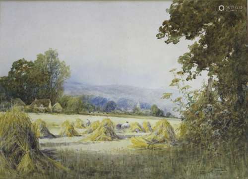 WIGGS KINNAIRD (1875-1915) HARVEST TIME Signed, watercolour ...
