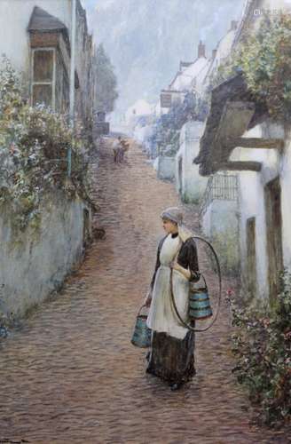 JOHN WHITE (1851-1933) THE DAIRY MAID, CLOVELLY Signed, wate...