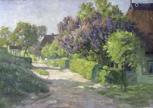 HEINRICH SCHLOTERMANN (1859-c.1936) A SUN-DAPPLED LANE Signe...