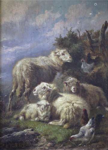 FRANS BACKVIS (1857-1926) SHEEP AND POULTRY A pair, both sig...