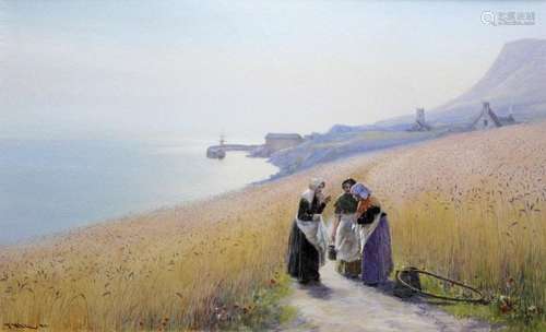 JOHN WHITE (1851-1933) GOSSIPS, COVERACK, CORNWALL Signed, w...