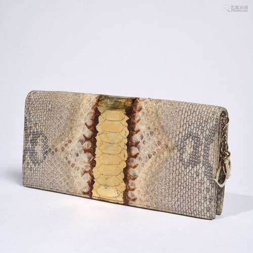 CHRISTIAN DIOR Pochette 27 cm en python naturel et doré, gar...