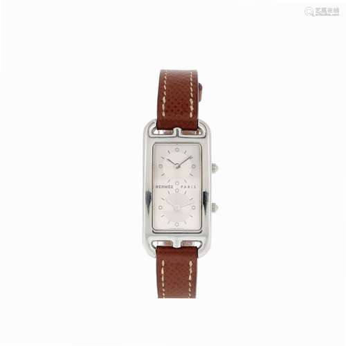 HERMES PARIS Montre bracelet de dame en acier, cadran argent...