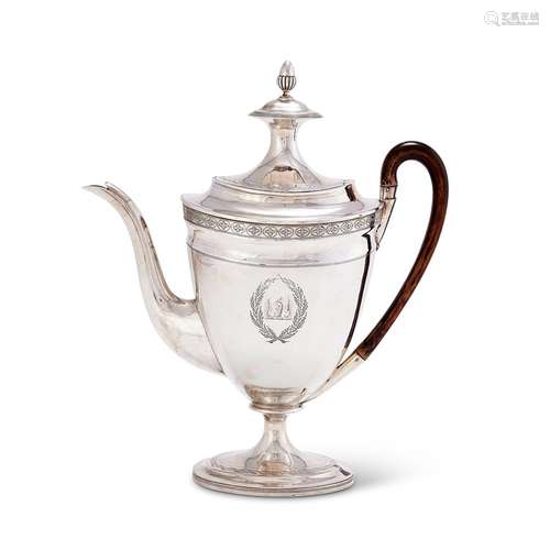 A George III silver urn-shaped coffee pot by John Emes, Lond...