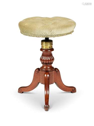 A Regency carved mahogany adjustable piano stool