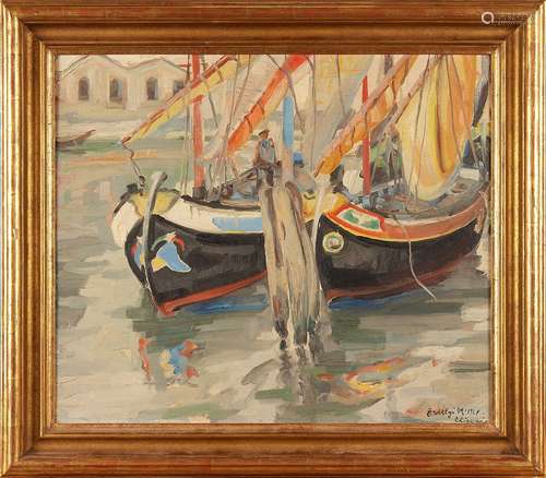 Mihali Erdelyi (Hungarian 1894-1972) Fishing Boats at Chiogg...