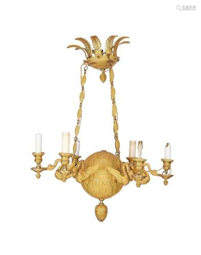 A Charles X six-light gilt bronze chandelier