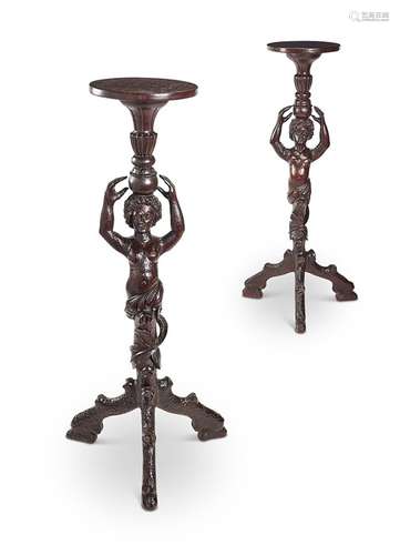 A pair of 20th century Italian elm and walnut figural tripod...