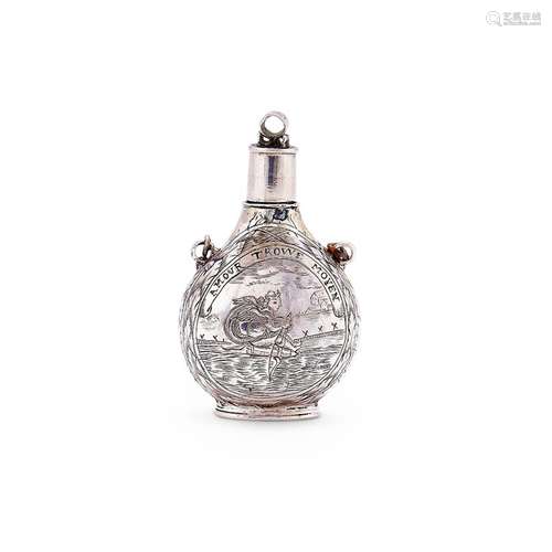 A late 17th century silver scent flask of pilgrim bottle for...