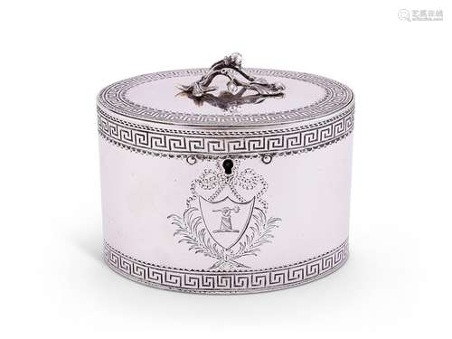 A George III oval silver tea caddy by William Vincent, Londo...