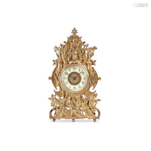 A 19th century German gilt bronze easel clock, a bronze pane...