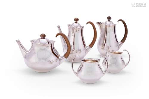 A modern designer silver five-piece matching tea and coffee ...