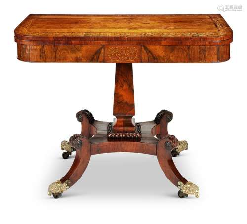 A Regency rosewood and sycamore marquetry tea table