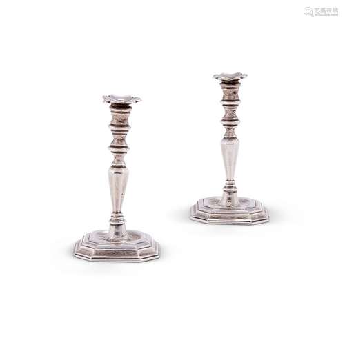 A pair of 18th century Dutch silver toy candlesticks by van ...