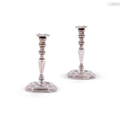 A pair of 18th century Dutch silver toy candlesticks by van ...