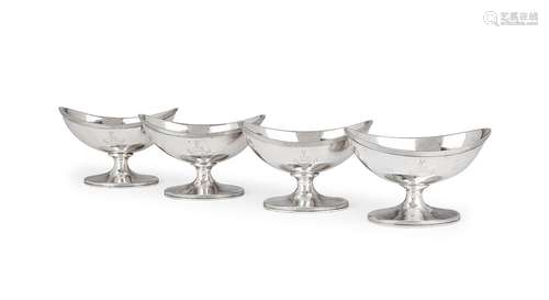 Set of four George III silver oval salts by Henry Chawner & ...