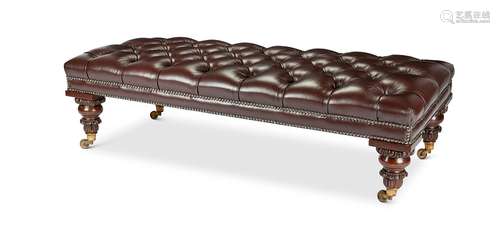 A 19th century mahogany leather upholstered ottoman long sto...