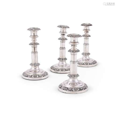 A set of four George IV silver telescopic candlesticks by Jo...