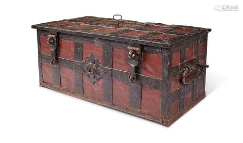 A large 17th century Nuremberg iron strong box / chest