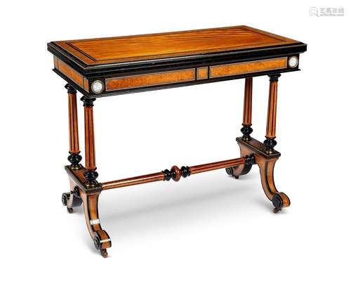 A fine Victorian satinwood, ebony and amboyna card table