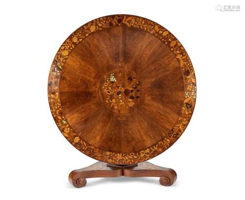 A Victorian walnut, sycamore and floral marquetry centre tab...