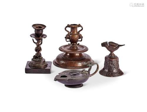 A group of four 19th century patinated bronze metalware