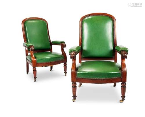 A pair of Louis Phillipe carved mahogany fauteuils by Jeanse...