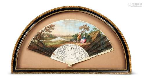 A mid 18th century English painted folding fan in a later ca...