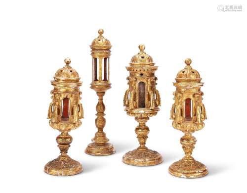 Four Italian 18th / 19th century carved giltwood reliquaries