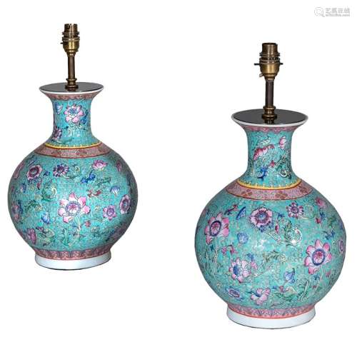 A pair of Chinese-Export famille rose vases converted to tab...