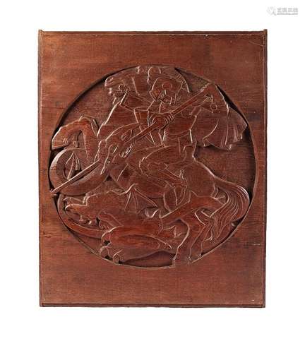 An oak panel depicting St George impaling the dragon, circa ...