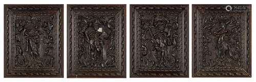 A set of four 17th century carved oak plaques possibly of th...