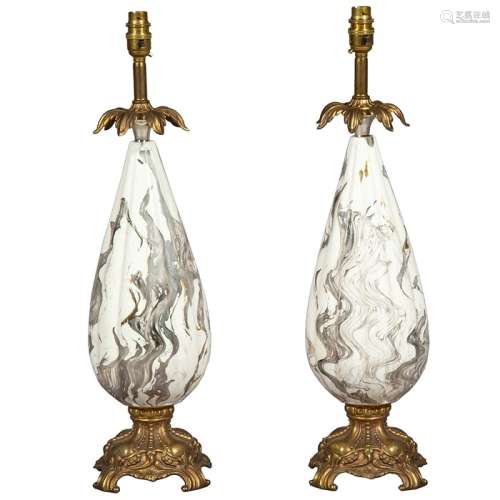 A pair of 20th century Italian white glass and gilt metal mo...
