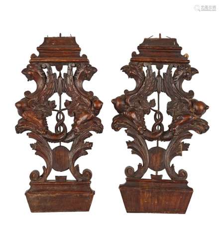 A pair of 19th century Italian Renaissance Revival walnut ch...