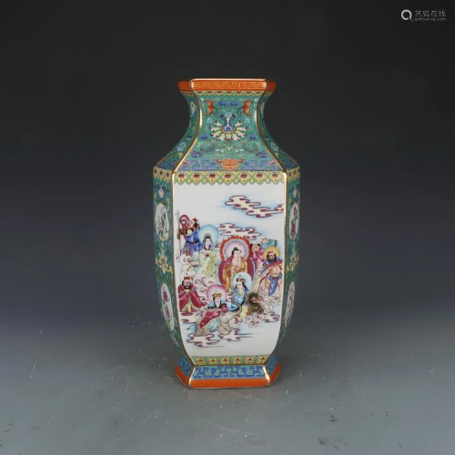 Qing dynasty colorful hexagon bottle with character