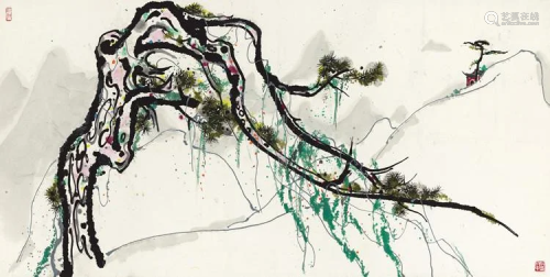 Wisteria and pine paintnig by Wu Guan Zhong