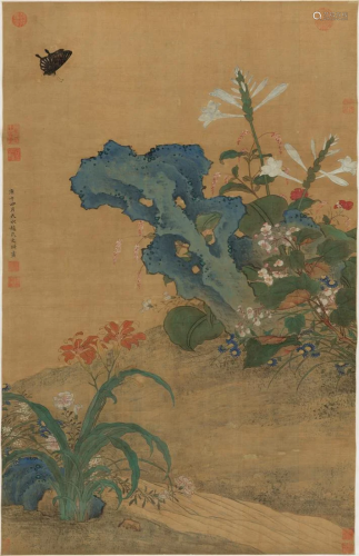 Flora and butterfly painting by Wang Zhong