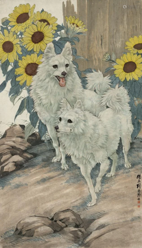 White dog painting by Yao Chen Gang