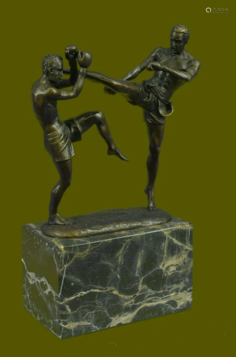 Handcrafted Kickboxing Bronze Sculpture Boxers Sport