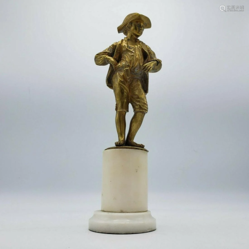 Antique Classical Gilt Gold Bronze Sculpture of a Boy