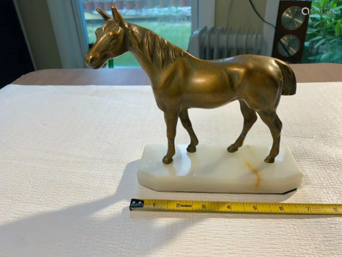 Vintage Mounted Bronze Finish Horse Sculpture on Marble