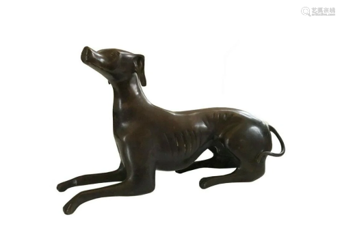 Vintage Bronze Pointer Dog Sculpture Recumbent English