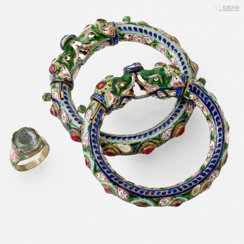 Indian enamel bracelets with ring