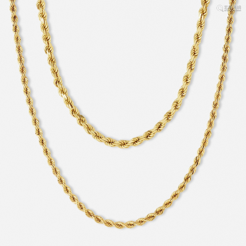 Two gold rope chain necklaces