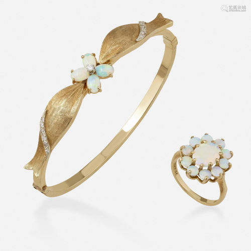 Opal and gold bangle bracelet and ring