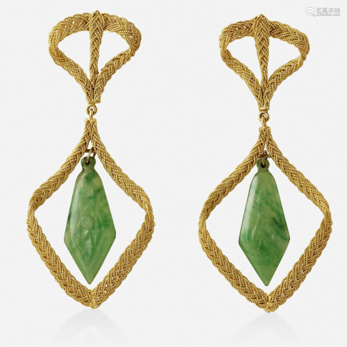 Gold and jade earrings