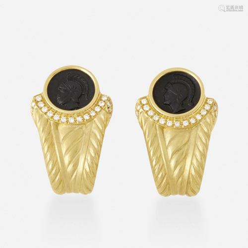 Gold, diamond, and coin earrings
