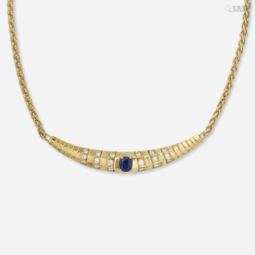 Sapphire, diamond, and gold necklace