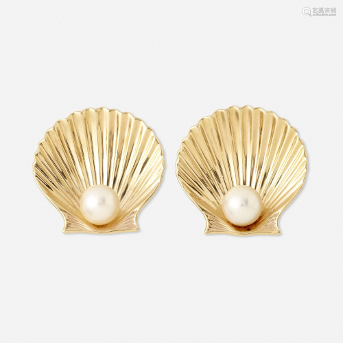 Cartier, Gold and cultured pearl shell earrings