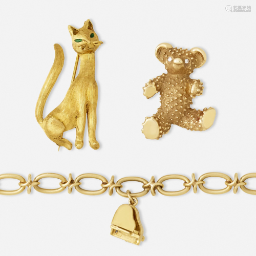Tiffany & Co., Cat brooch with bear brooch, bracelet